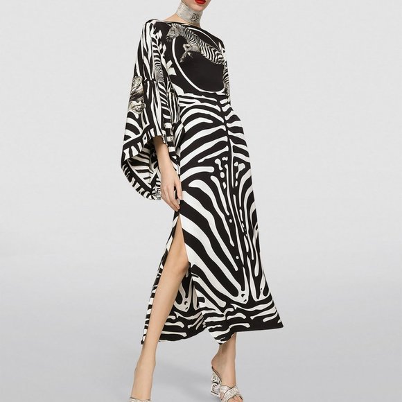 Dolce & Gabbana Dresses & Skirts - DOLCE & GABBANA Zebra-Print Charmeuse Midi Dress